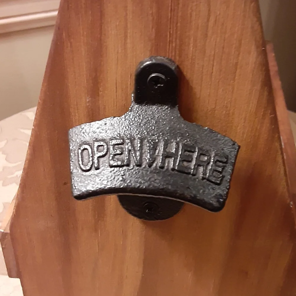 Wood Bottle Caddy w/Bottle Opener